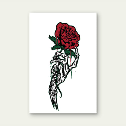 A Skeleton Hand Holding Rose Metal Print Ready to Hang