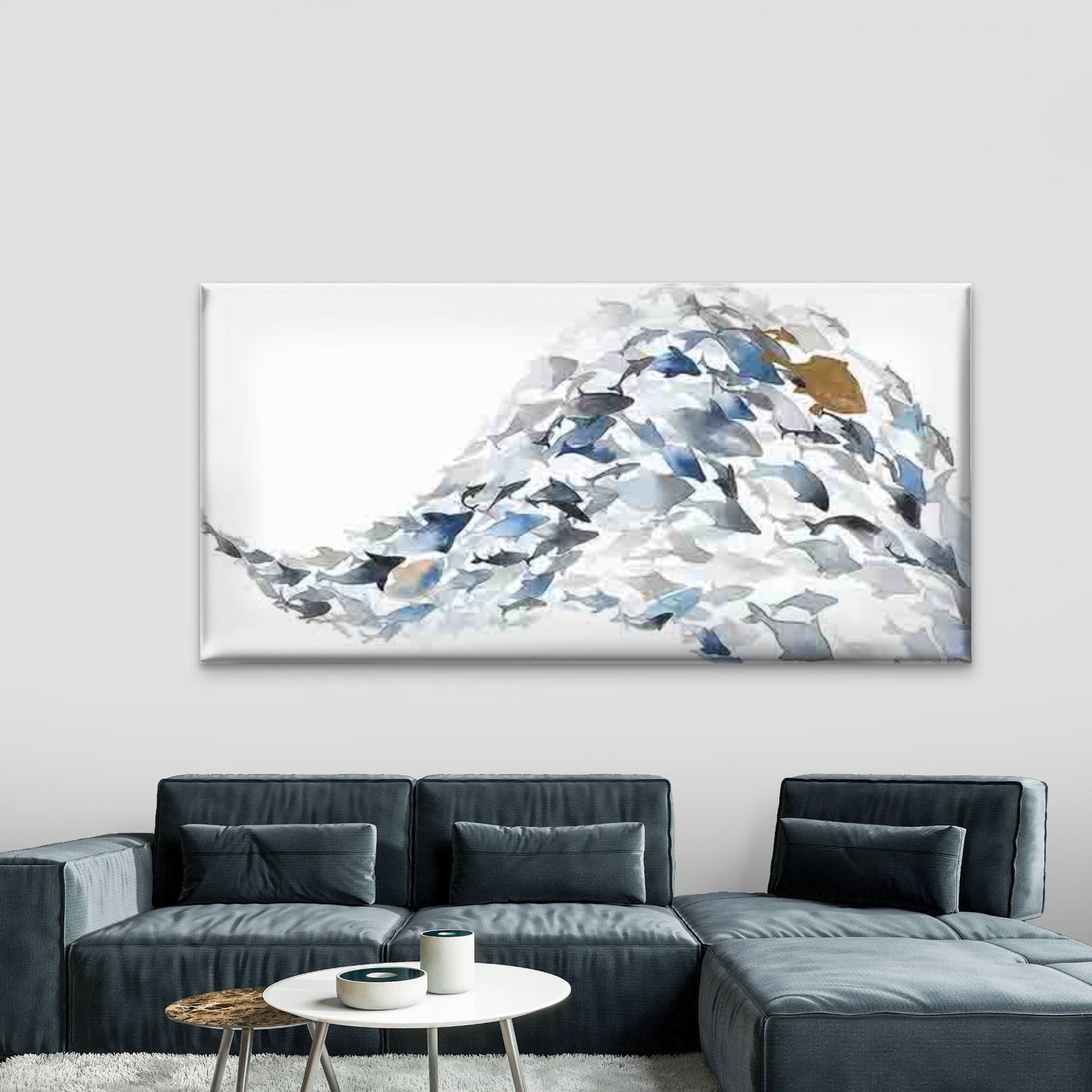 Abstract of a School of Fish Wall Art Canvas Office Home Room Framed 120x60cm