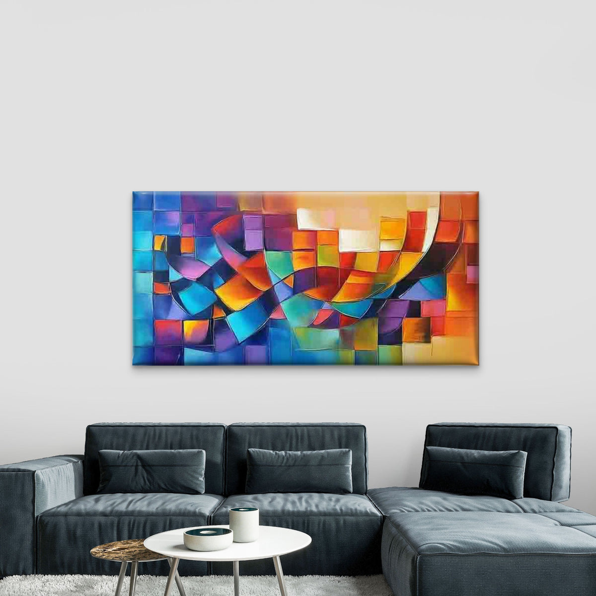 Vibrant Geometric Abstract Art Wall Art Canvas Office Home Room Framed 120x60cm