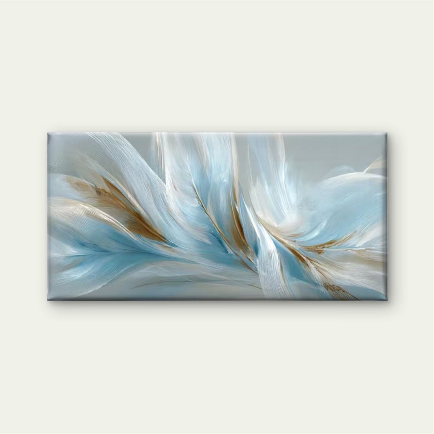 Blue Gold Feather Flow Wall Art Canvas Office Home Room Framed 120x60cm