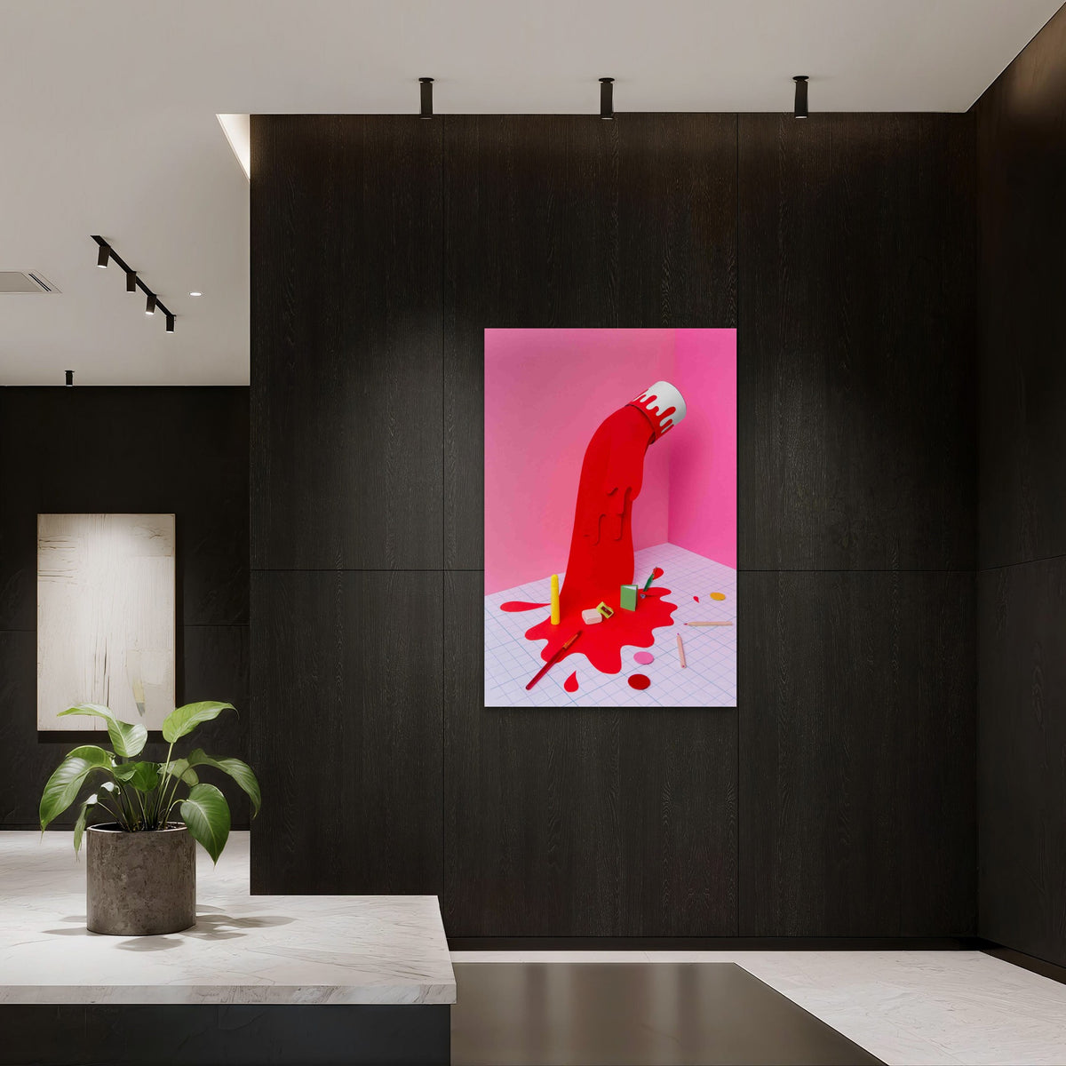 Subject Arrangement With Red Paint 60x90cm Metal Print Ready to Hang