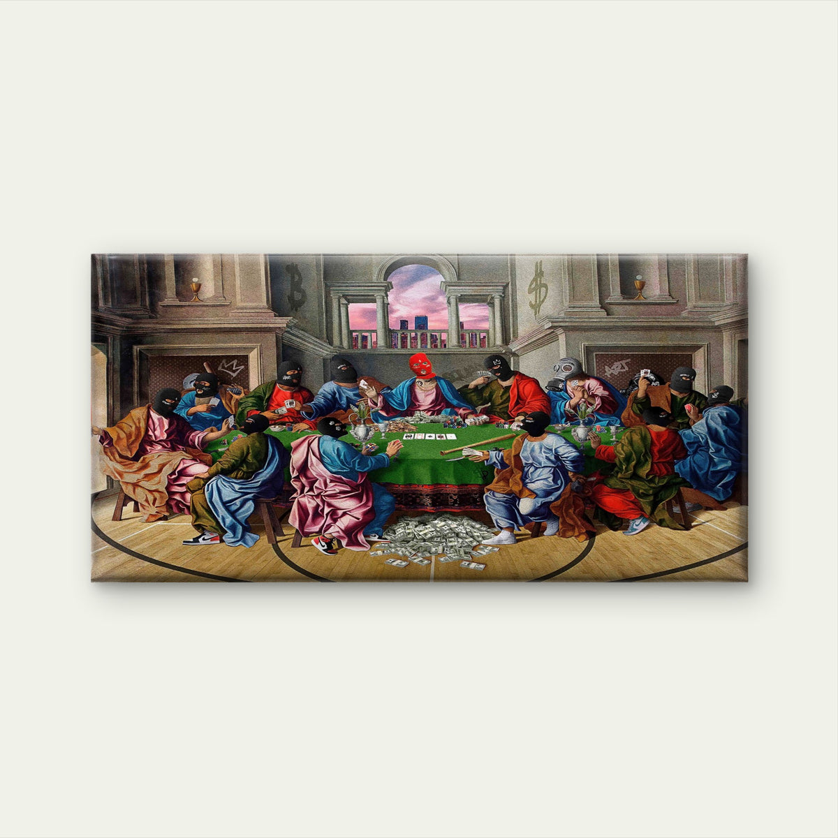 Urban Poker Last Supper Wall Art Canvas Office Home Room Framed 120x60cm