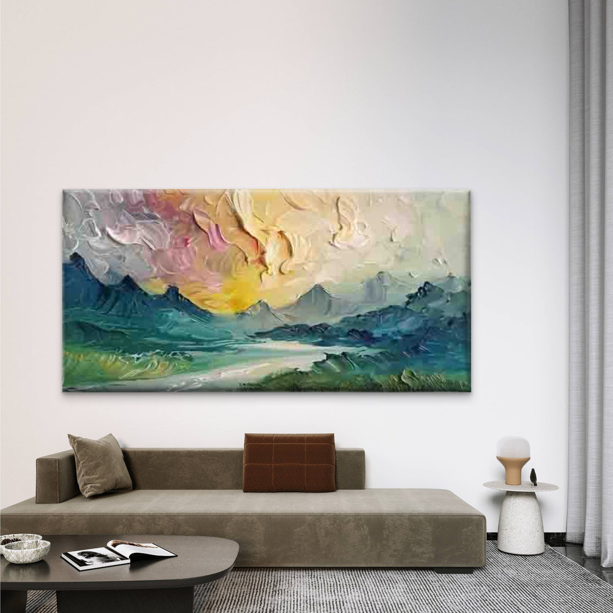Abstract Mountain Sunset Wall Art Canvas Office Home Room Framed 120x60cm