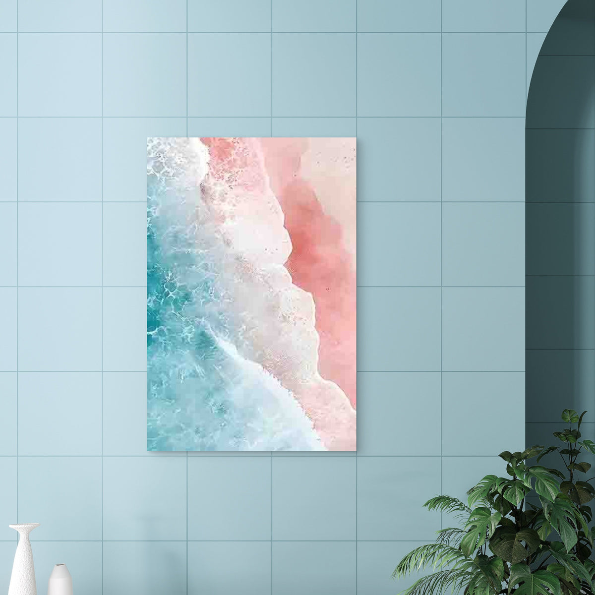 Wave-Lapped Pink Beach Pattern 40x60cm Metal Print Ready to Hang