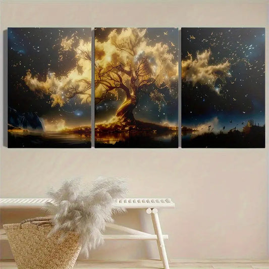 3pcs Golden Tree , Tree Of Life Metal Print Ready to Hang Art