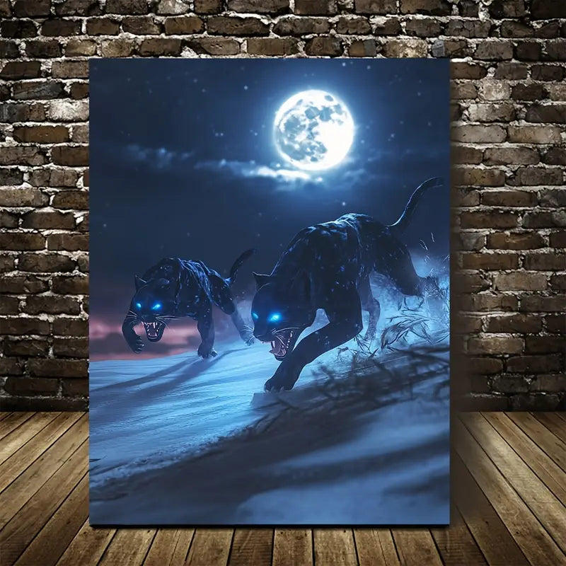 Dramatic Night Scene with Glowing Blue Eyes 40x60cm Metal Print Ready to Hang