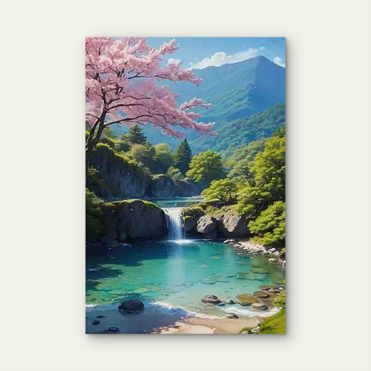 Traditional Cherry Blossom Waterfall 60x90cm Metal Print Ready to Hang