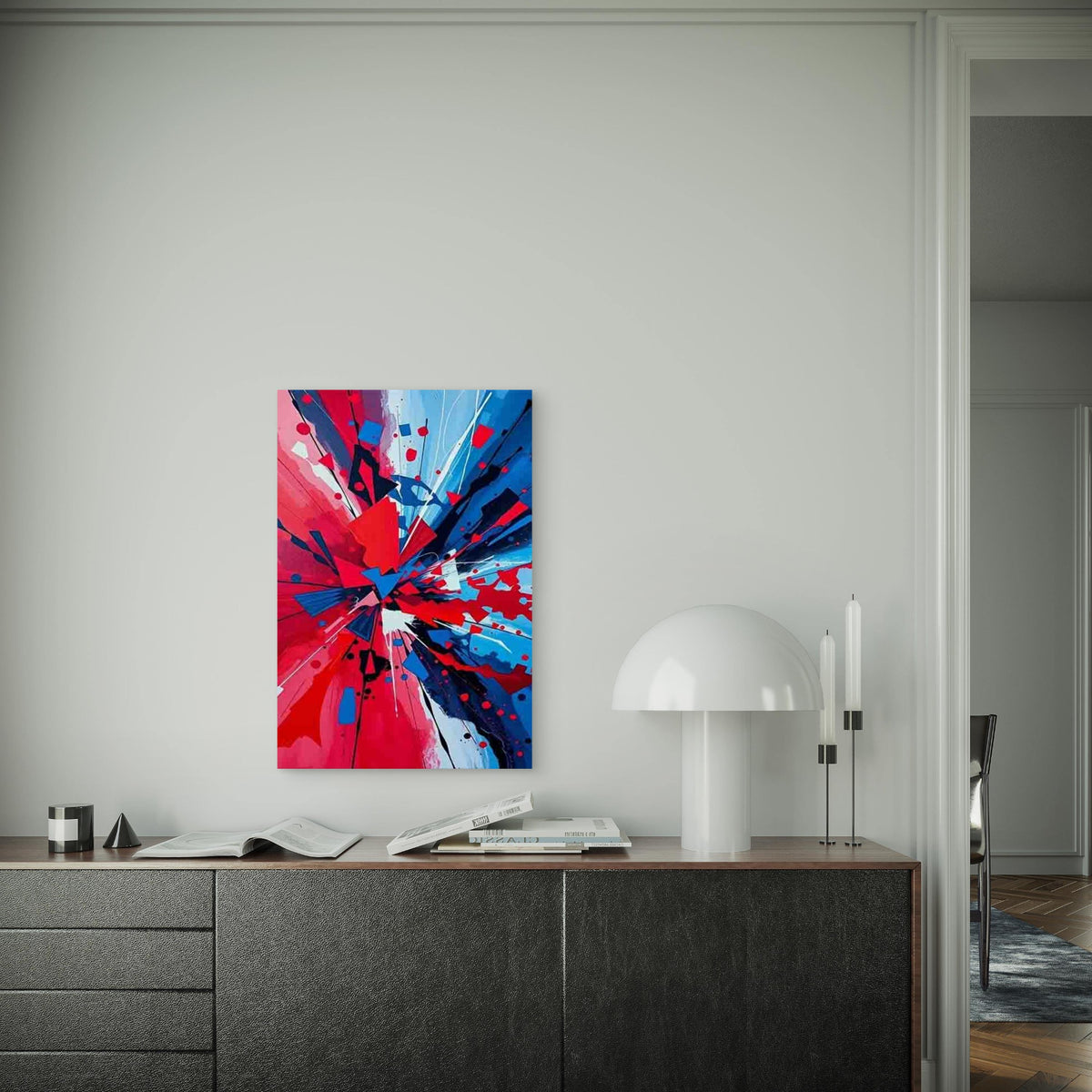 Red & Blue Abstract Explosion 60x90cm Metal Print Ready to Hang