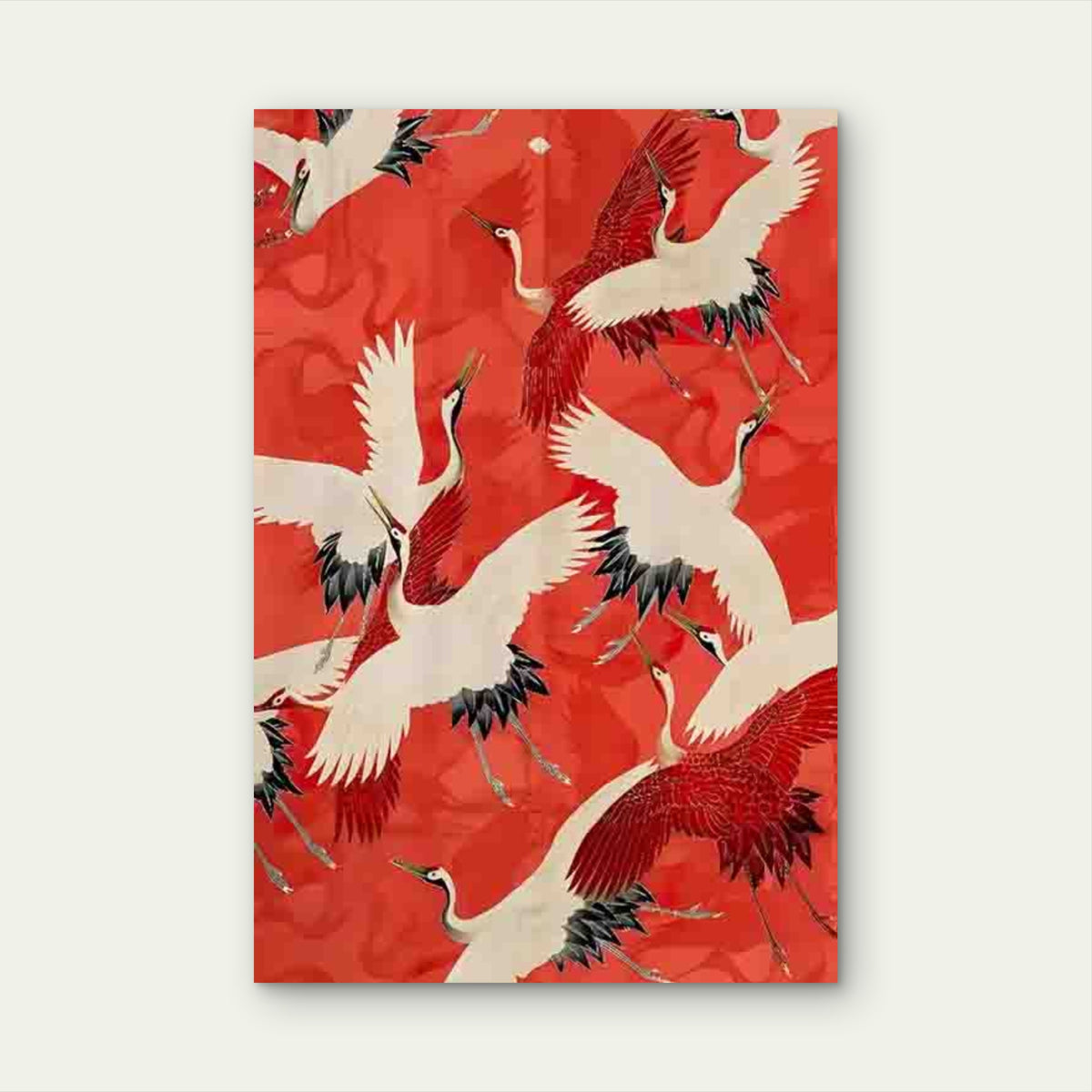 Elegant Artwork Featuring Red Cranes Metal Print Ready to Hang