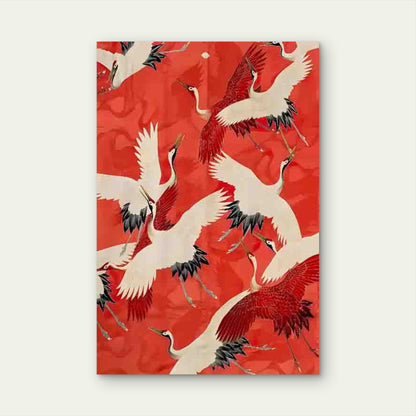Elegant Artwork Featuring Red Cranes Metal Print Ready to Hang