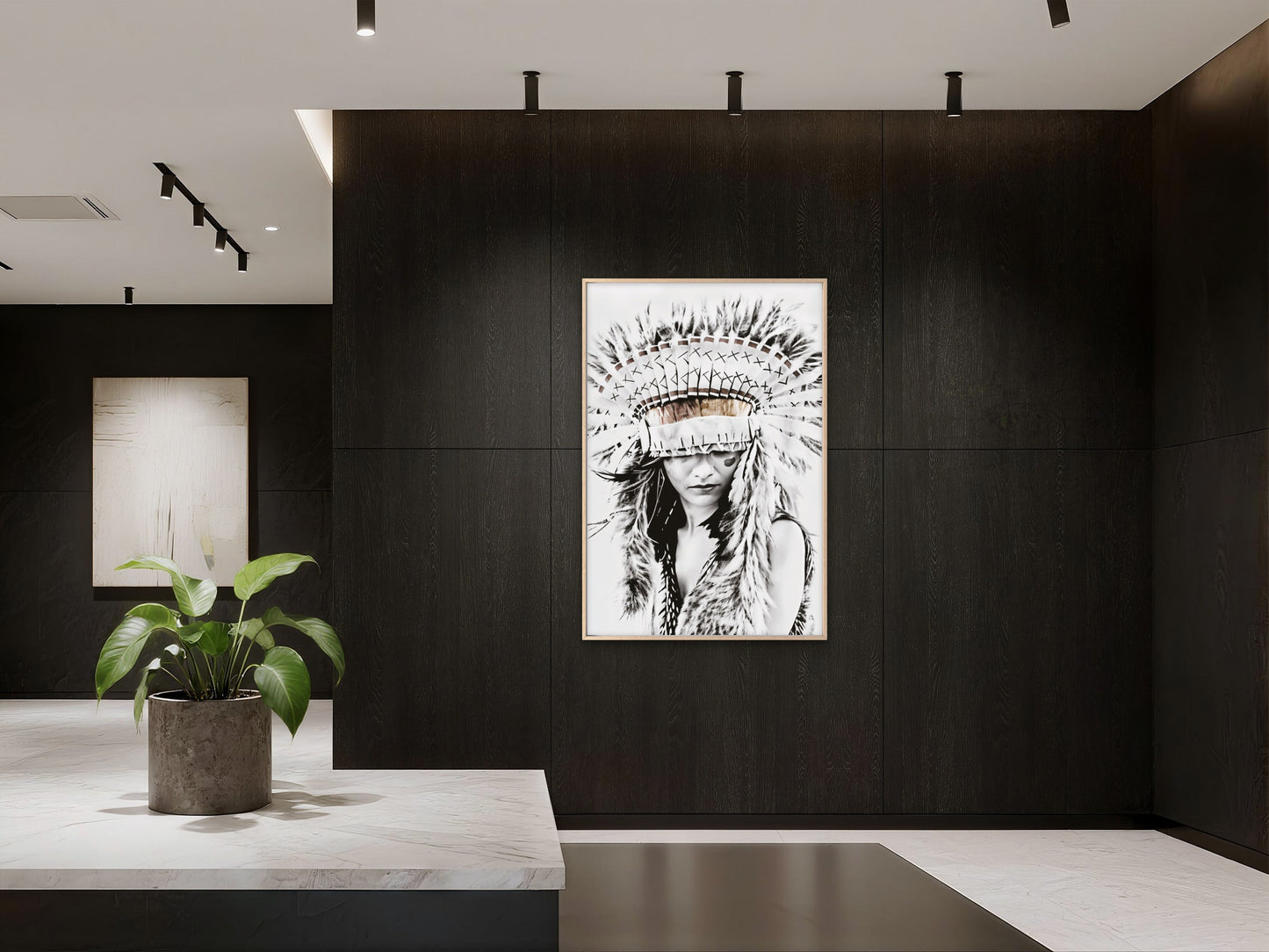 Red Indian Woman Headdress Neutral Color Print 100% Australian Made