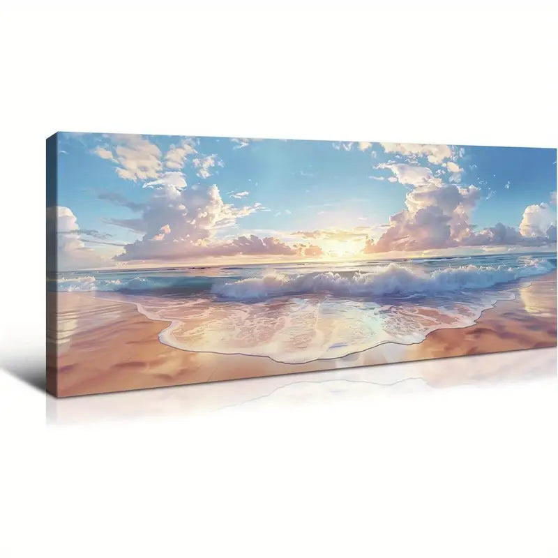 Beach Ocean Blue Waves Sunset Wall Art canvas office home room framed