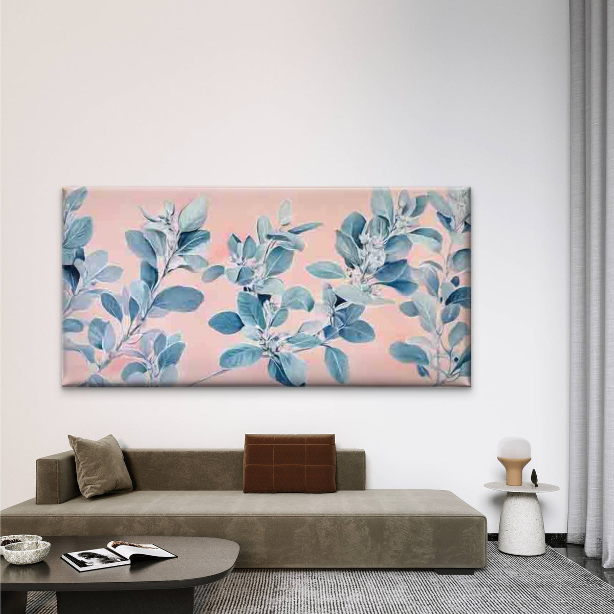 Blue Leaf Botanical Wall Art Canvas Office Home Room Framed 120x60cm