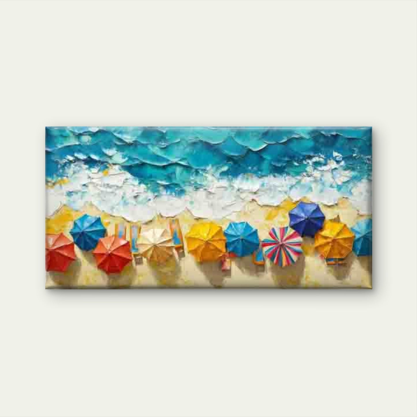 Ocean Waves & Colorful Umbrella Wall Art Canvas Office Home Room Framed 120x60cm