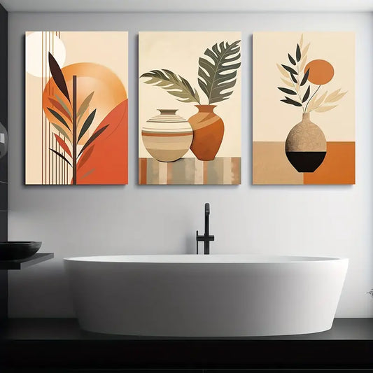 3pcs Modern abstract geometric Pot Painting Metal Print Ready to Hang Art