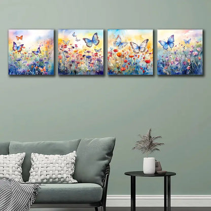 4pcs Colorful Wildflower Wall Art Butterfly Wall Art Canvas Framed