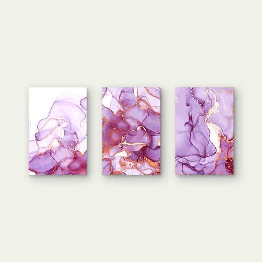 3pcs Lavender Marble Gold Foil Luxury Wall Art Set Canvas Framed 50x70cm - High Quality Print 100% Australian Made Wall Canvas Ready to Hang