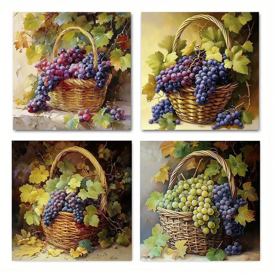 4pcs Painting Basket Grapye Wall Art Canvas Framed