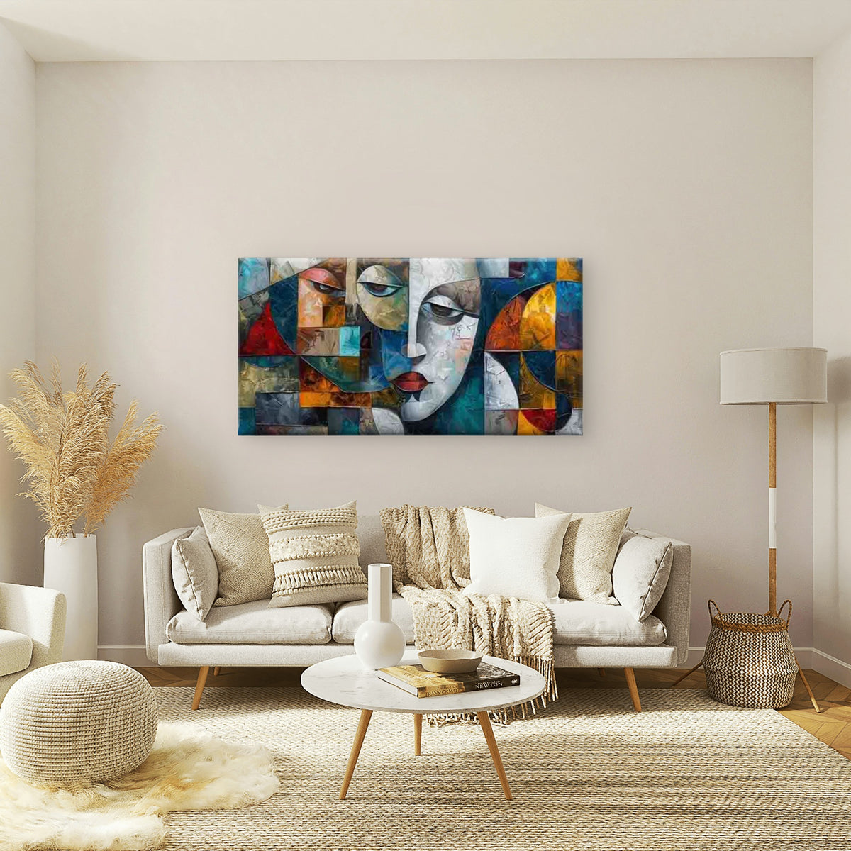 Abstract Vibrant Faces Wall Art Canvas Office Home Room Framed 120x60cm