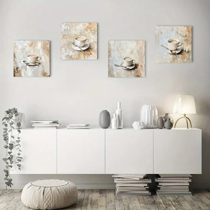 4pcs Cream Coffee Art Wall Art Canvas Framed