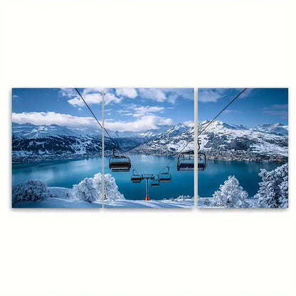 3pcs Klosters Davos Ski Resort Lake Wall Art Set Canvas Framed 60x90cm - High Quality Print 100% Australian Made Wall Canvas Ready to Hang