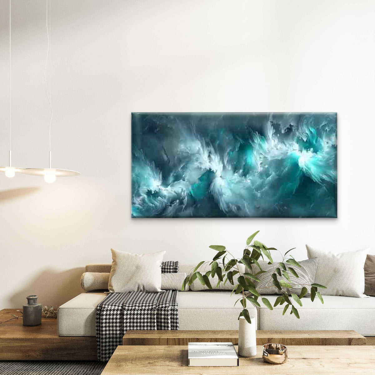 Abstract Turquoise Ocean Wall Art Canvas Office Home Room Framed 120x60cm