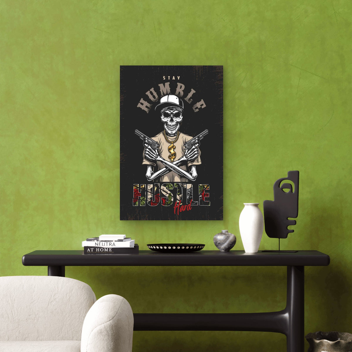 Skeleton Gangster Guns 60x90cm Metal Print Ready to Hang