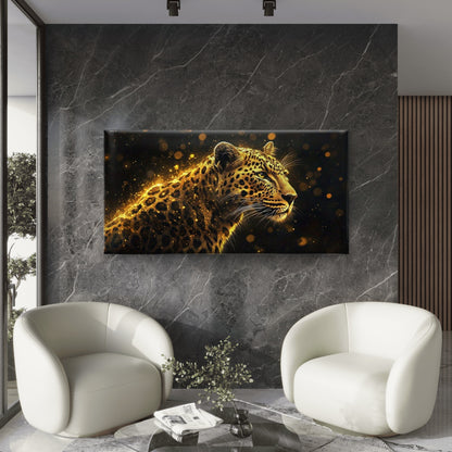 Golden Leopard Illuminated Wall Art Canvas Office Home Room Framed 120x60cm