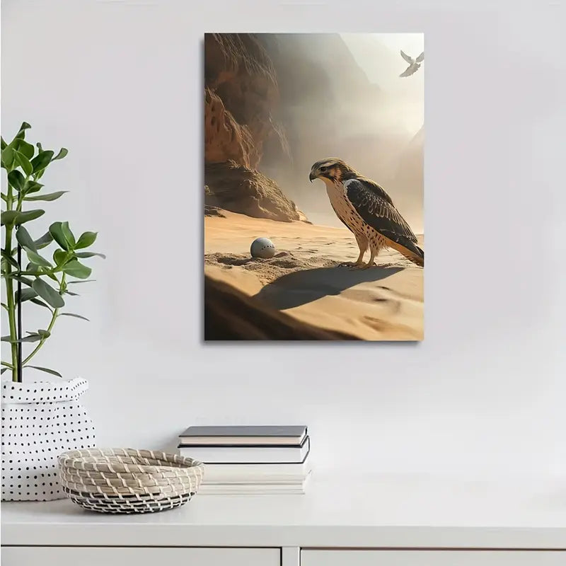Dreamlike Hawk & Ball Scene on Sandy 40x60cm Metal Print Ready to Hang