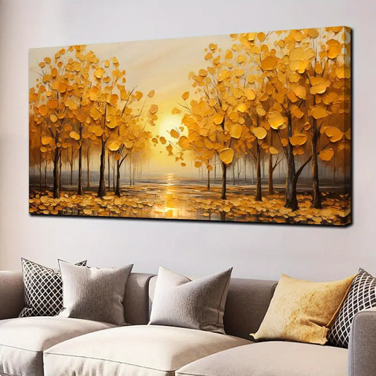 Yellow Leaves Sunset Trees Wall Art canvas office home room framed 120x60cm