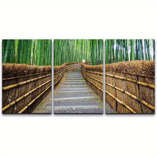 3pcs Bamboo Forest Path In Kyoto Japan Nature Metal Print Ready to Hang Art