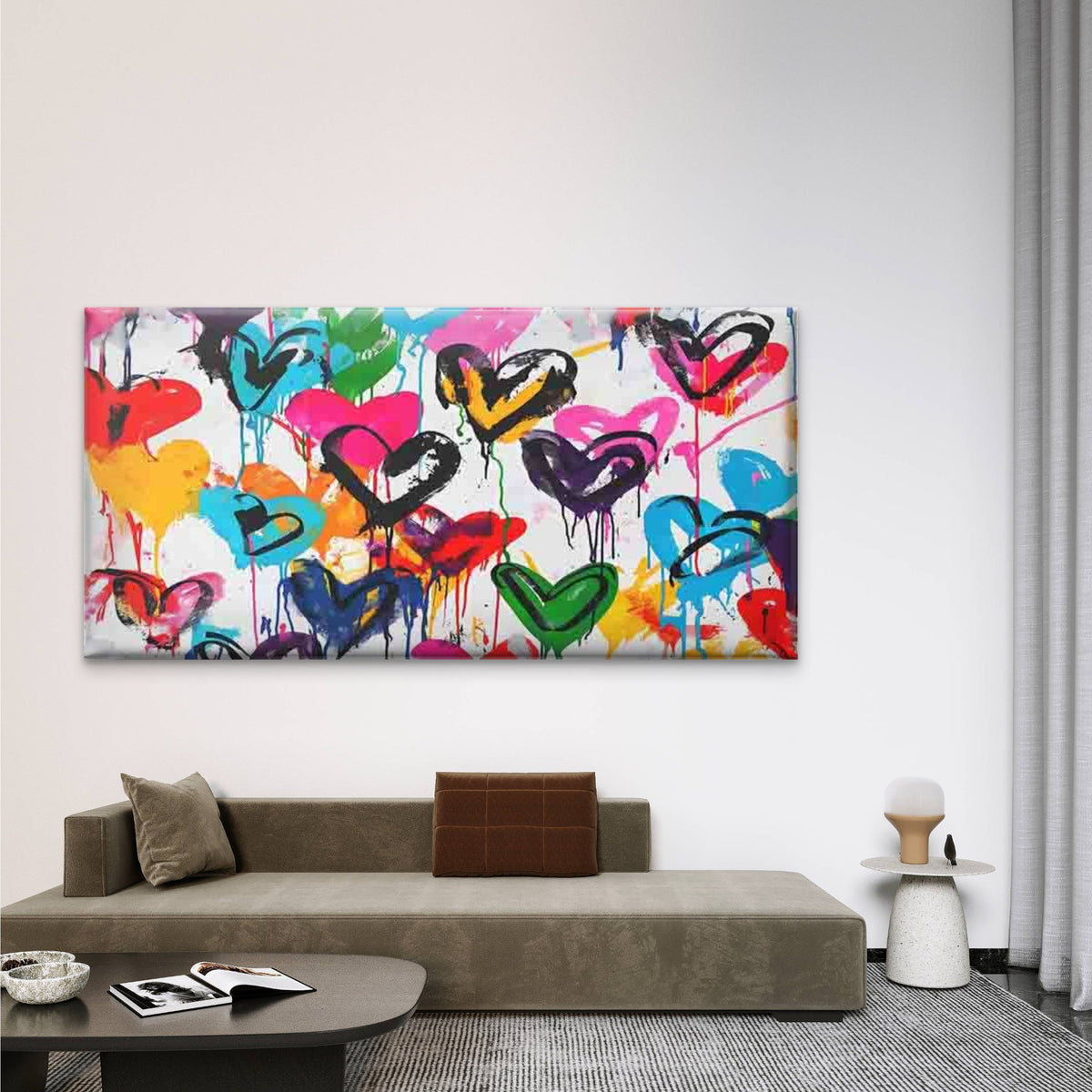 Colorful Graffiti Hearts Wall Art Canvas Office Home Room Framed 120x60cm