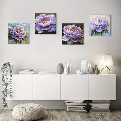4pcs  Elegant Pink Peony Canvas Art Prints Wall Art Canvas Framed