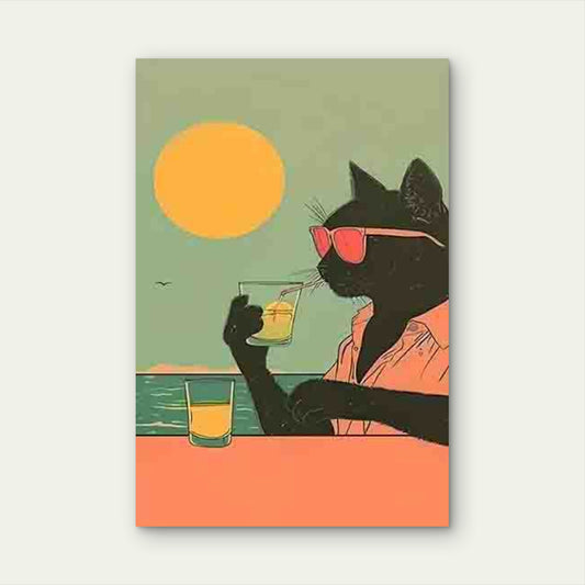 Black Cat with Pink Glasses 60x90cm Metal Print Ready to Hang - Bella Home Decor