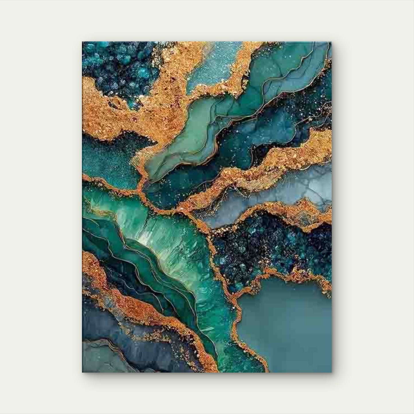 Abstract Turquoise Blue & Golden Leaf Marble 60x90cm Metal Print Ready to Hang