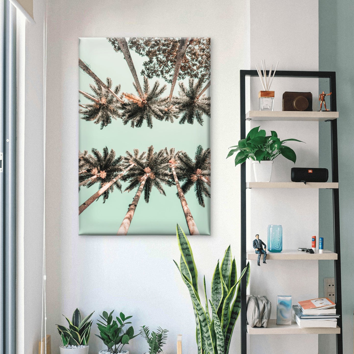 Vertical low angle shot of palm trees in Rio Di Janeiro, Brazil Vintage Neutral Wall Art Canvas Print 100% Australian Made