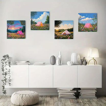 4pcs  Tent Cat Nigh Themed Elegant TE  Wall Art Canvas Framed