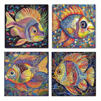 4pcs  Vibrant Abstract Fish Canvas Art Prints Wall Art Canvas Framed
