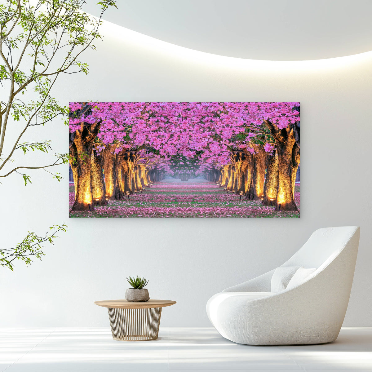 Pink Blossom Tree Road Wall Art Canvas Office Home Room Framed 120x60cm