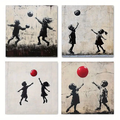4pcs Ball Games Graffiti & Street Wall Art Canvas Framed