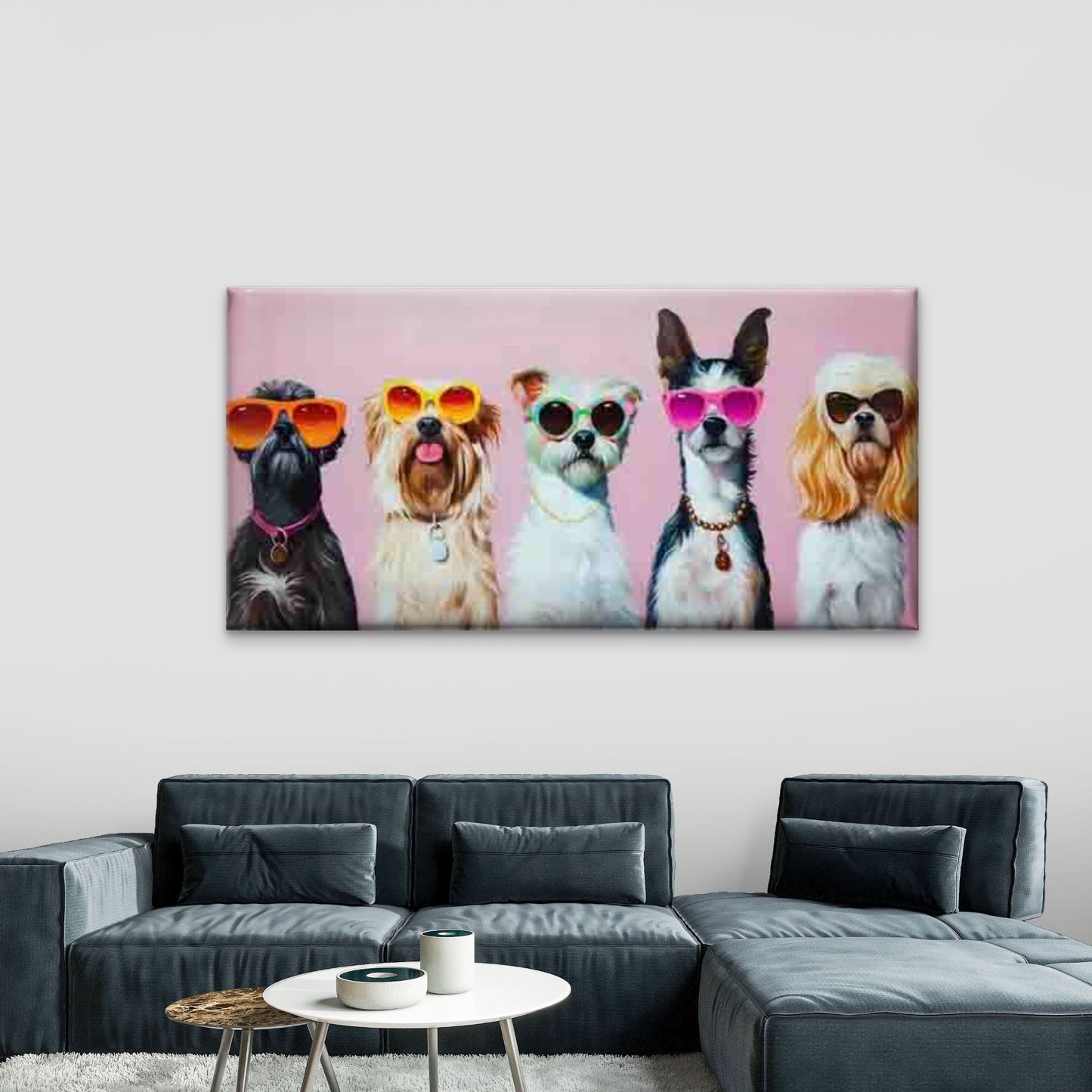 Cute Dogs with Glasses Wall Art Canvas Office Home Room Framed 120x60cm