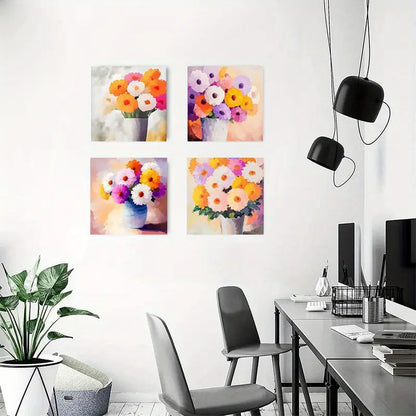 4pcs  Colorful Flower Colorful Flower  CFC   Wall Art Canvas Framed