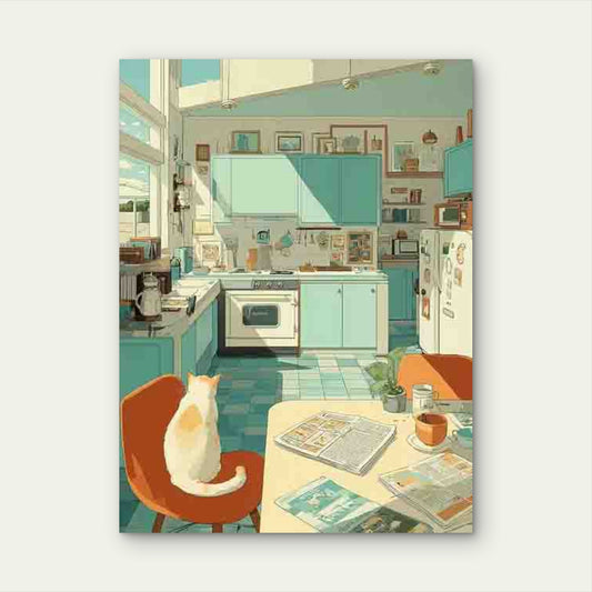Kitchen Decor with Busy Orange Tabby Cat Metal Print Ready to Hang