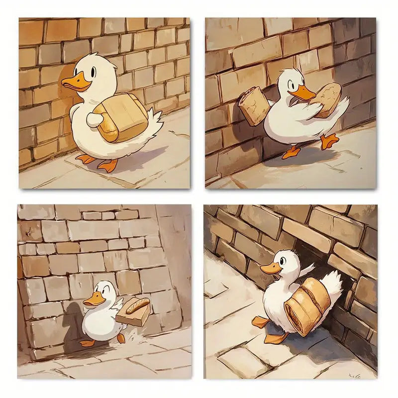 4pcs Duck Bread Brick Perfect Wall Art Canvas Framed