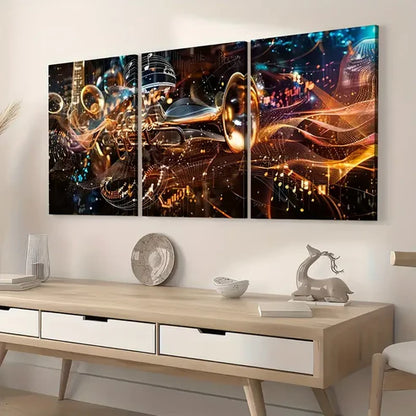 3pcs Abstract Modern Fashion Musical Instrument Art Trumpet Wall Art Set Canvas Unframed - High Quality Print 100% Australian Made Wall Canvas