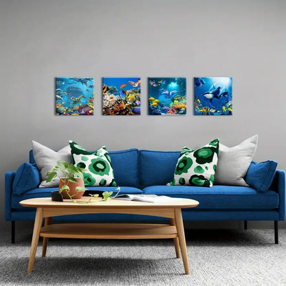 4pcs Marine Animals  Dolphin Pictures   Wall Art Canvas Framed