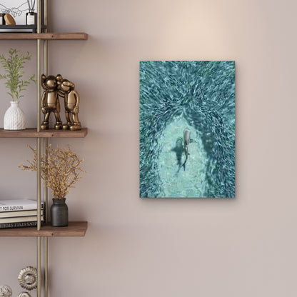 Shark Among a School of Fish Metal Print Ready to Hang