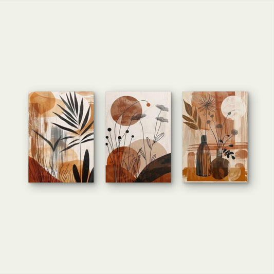 3pcs Abstract Terracotta Boho Botanical Vases Wall Art Set Canvas Framed 60x90cm - High Quality Print 100% Australian Made Wall Canvas Ready to Hang