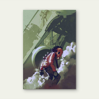 Futuristic Character Red Gas Mask Man Metal Print Ready to Hang