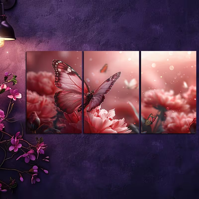 3pcs Ethereal Clouds and Butterflies Wall Art Set Canvas Framed 40x60cm - High Quality Print 100% Australian Made Wall Canvas Ready to Hang